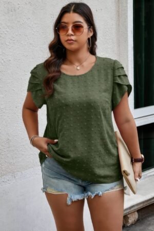 Plus Size Solid Swiss Dots Short Sleeve Blouse Plus Size Solid Swiss Dots Short Sleeve Blouse