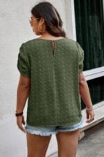 Plus Size Solid Swiss Dots Short Sleeve Blouse