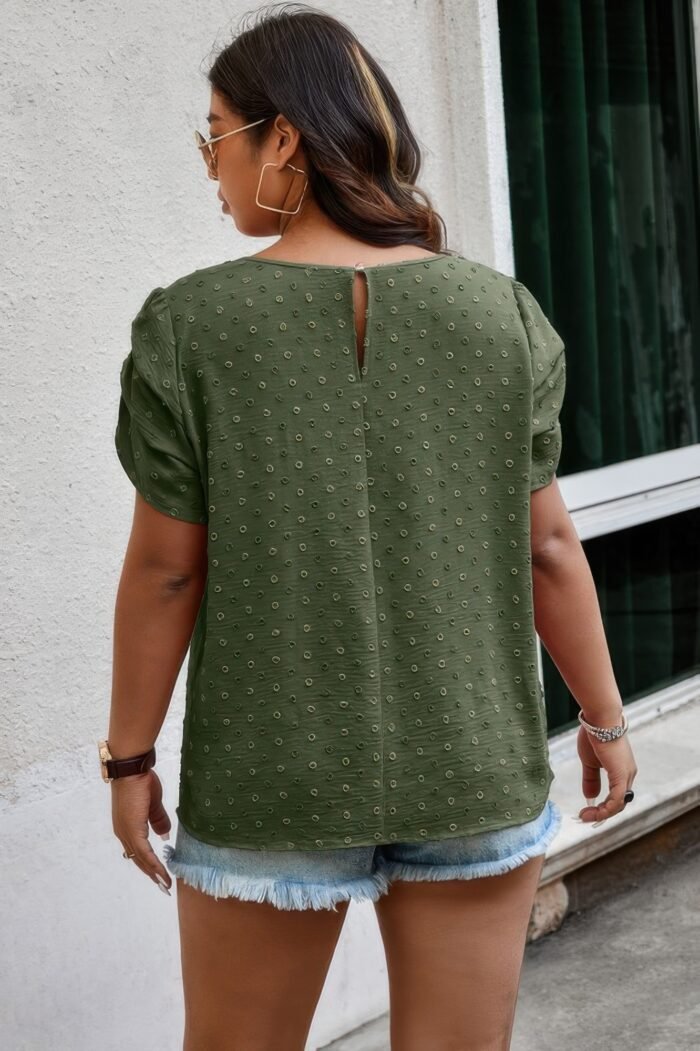 Plus size solid swiss dots short sleeve blouse - image 10