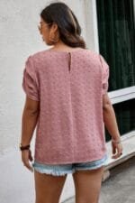 Plus Size Solid Swiss Dots Short Sleeve Blouse