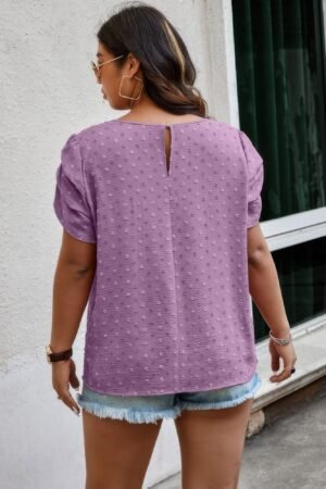 Plus Size Solid Swiss Dots Short Sleeve Blouse Plus Size Solid Swiss Dots Short Sleeve Blouse
