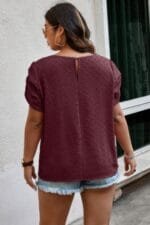 Plus Size Solid Swiss Dots Short Sleeve Blouse