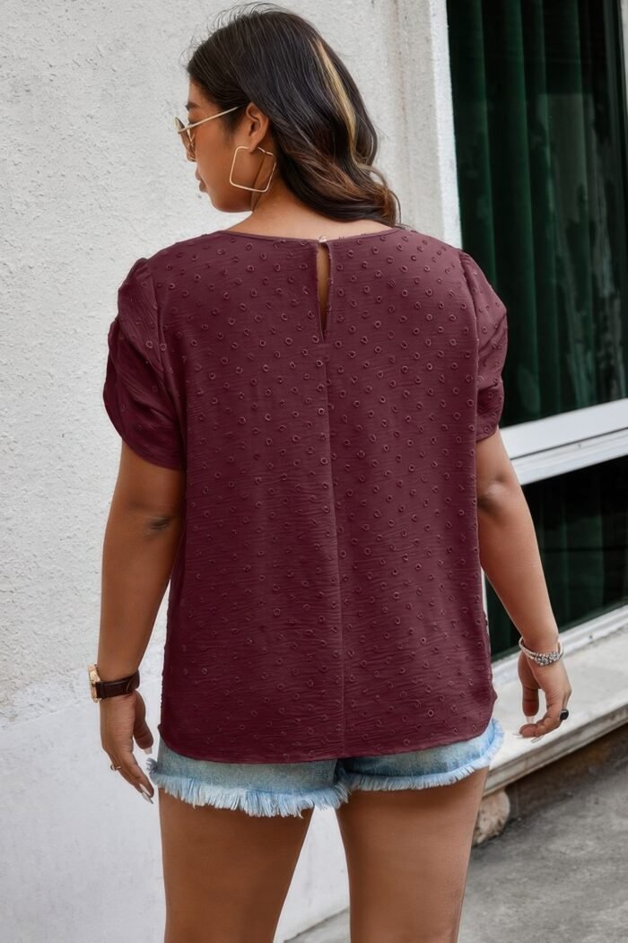 Plus size solid swiss dots short sleeve blouse - image 19