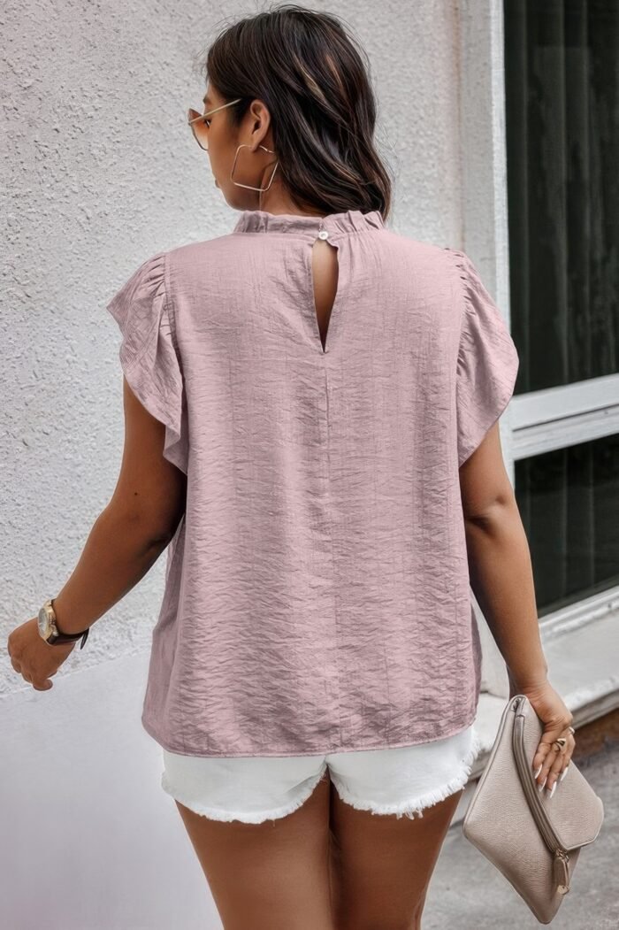 Plus hollow out frill collar cap sleeves shirt - image 7