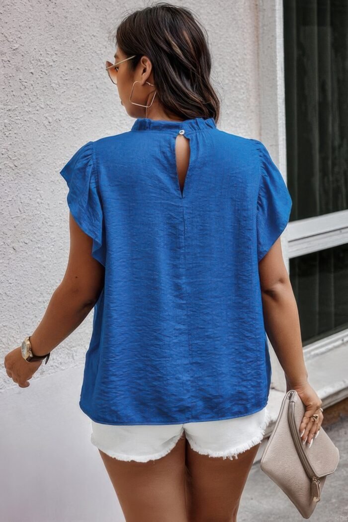 Plus hollow out frill collar cap sleeves shirt - image 10