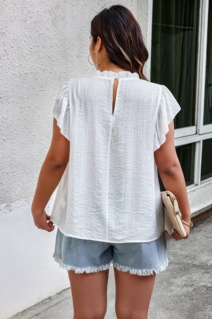 Plus hollow out frill collar cap sleeves shirt - image 13