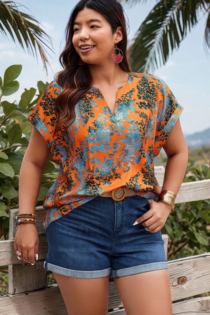Plus floral v neck batwing sleeve loose shirt - image 1