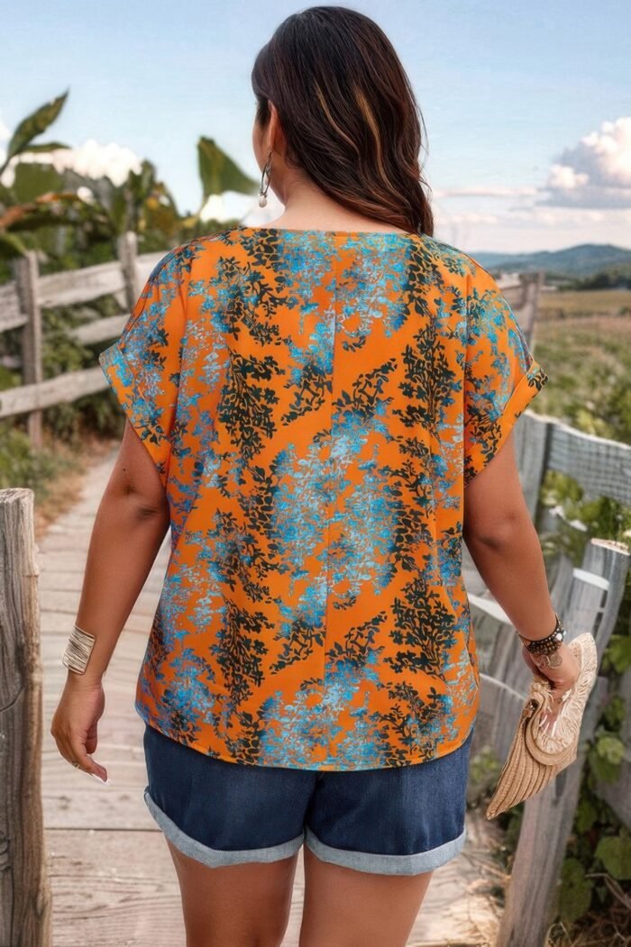 Plus floral v neck batwing sleeve loose shirt - image 2