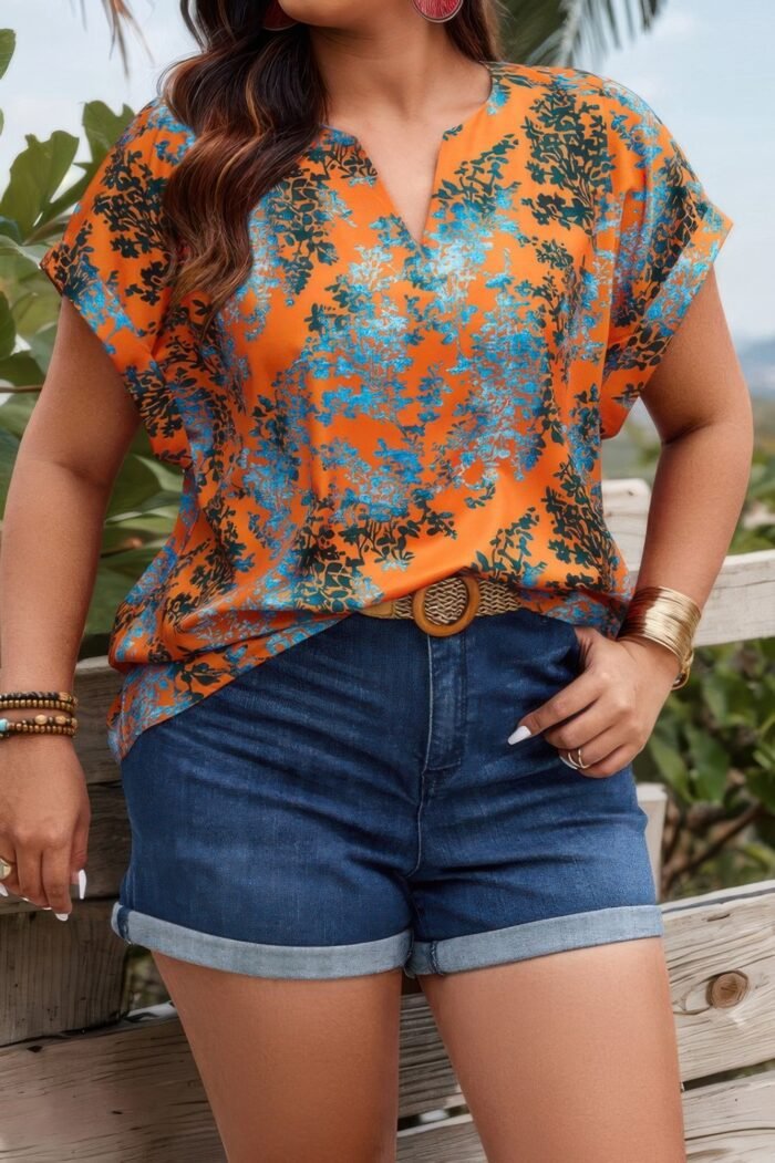 Plus floral v neck batwing sleeve loose shirt - image 6
