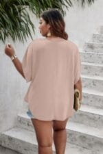 Plus Batwing Short Sleeve Lace V Neck Blouse