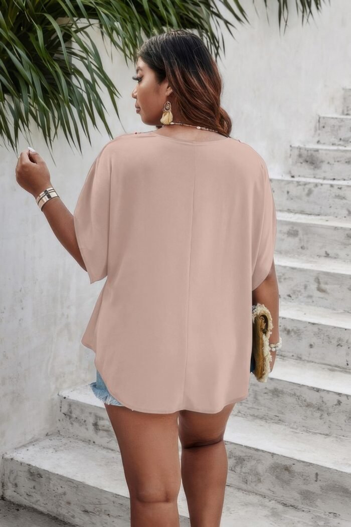 Plus batwing short sleeve lace v neck blouse - image 5