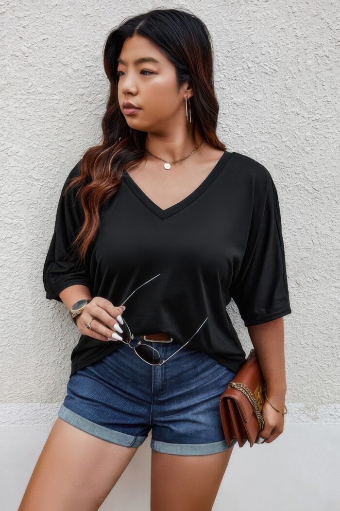 Plus size solid drop shoulder short sleeve shirt - image 2