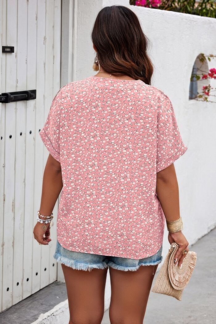 Plus size floral print v neck short sleeve blouse - image 9