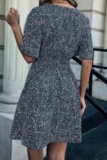 Allover Print V Neck Flounce Sleeve Fit Dress - Image 2