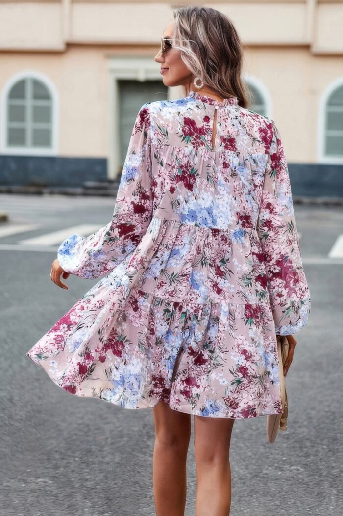 Floral print tiered sleeve ruffle hem smock dress - image 3