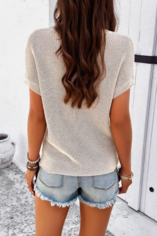 Pocket Knit Round Neck Loose Pullover Sweater - Image 3