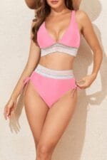 Two Pieces Elastic Wide Waist Band Knot Trimbikini