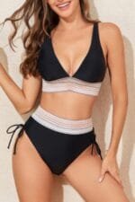 Two Pieces Elastic Wide Waist Band Knot Trimbikini