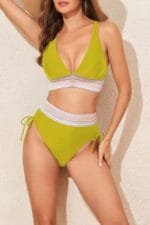 Two Pieces Elastic Wide Waist Band Knot Trimbikini