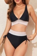 Two Pieces Elastic Wide Waist Band Knot Trimbikini