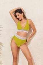 Two Pieces Elastic Wide Waist Band Knot Trimbikini