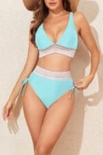 Two Pieces Elastic Wide Waist Band Knot Trimbikini