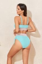 Two Pieces Elastic Wide Waist Band Knot Trimbikini