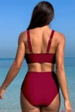 Deep V Lace Trim Two Pieces Sleeveless Swimsuit