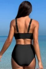 Deep V Lace Trim Two Pieces Sleeveless Swimsuit