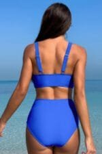 Deep V Lace Trim Two Pieces Sleeveless Swimsuit