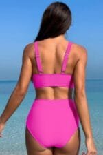 Deep V Lace Trim Two Pieces Sleeveless Swimsuit
