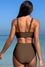 Deep V Lace Trim Two Pieces Sleeveless Swimsuit