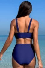 Deep V Lace Trim Two Pieces Sleeveless Swimsuit