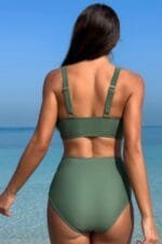 Deep V Lace Trim Two Pieces Sleeveless Swimsuit