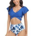 Two Pieces Sport Bra High Waist Ruffle Swimsuit