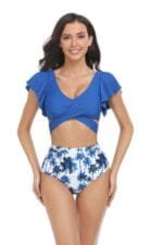Two Pieces Sport Bra High Waist Ruffle Swimsuit