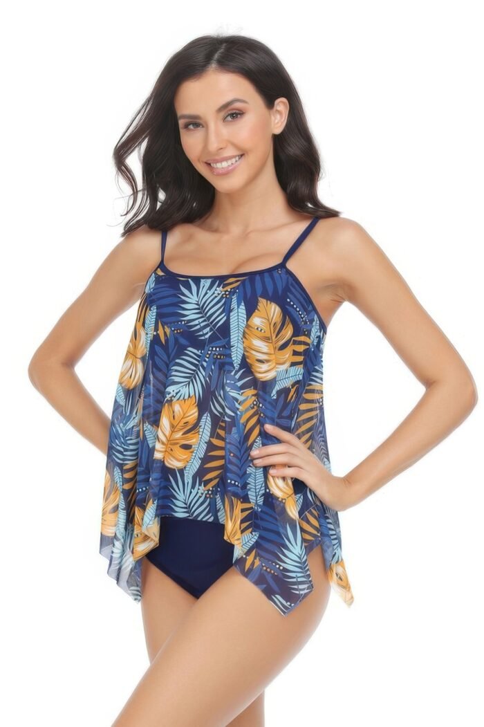 Sleeveless Strappy Floral Print Split Swimsuit Set - Image 1