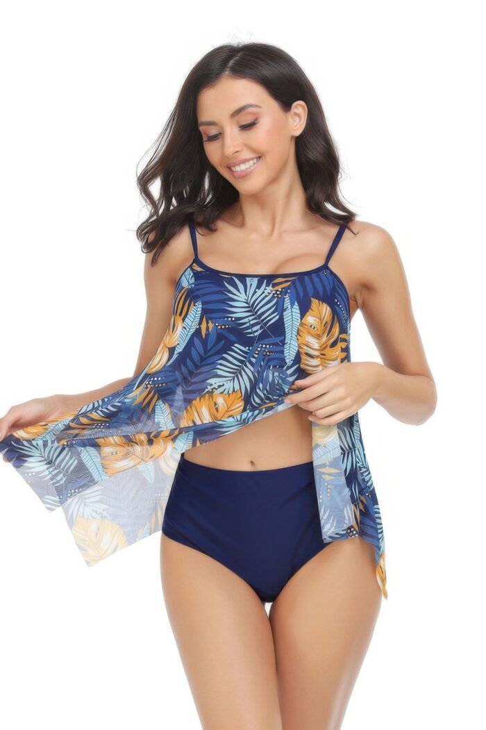 Sleeveless Strappy Floral Print Split Swimsuit Set - Image 2