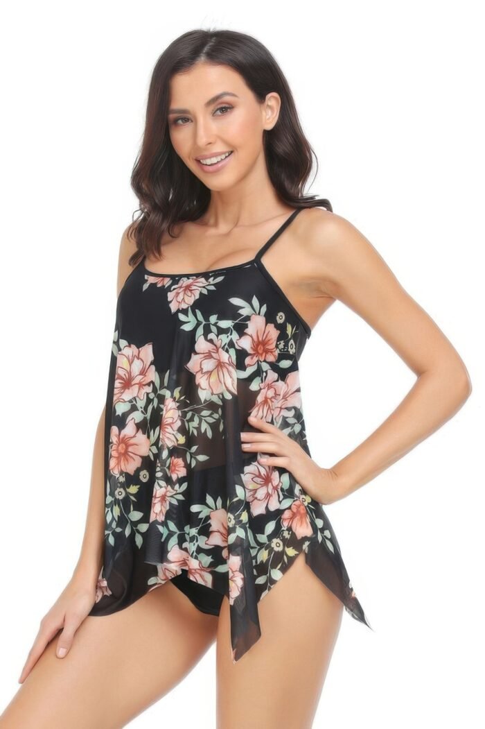 Sleeveless Strappy Floral Print Split Swimsuit Set - Image 5