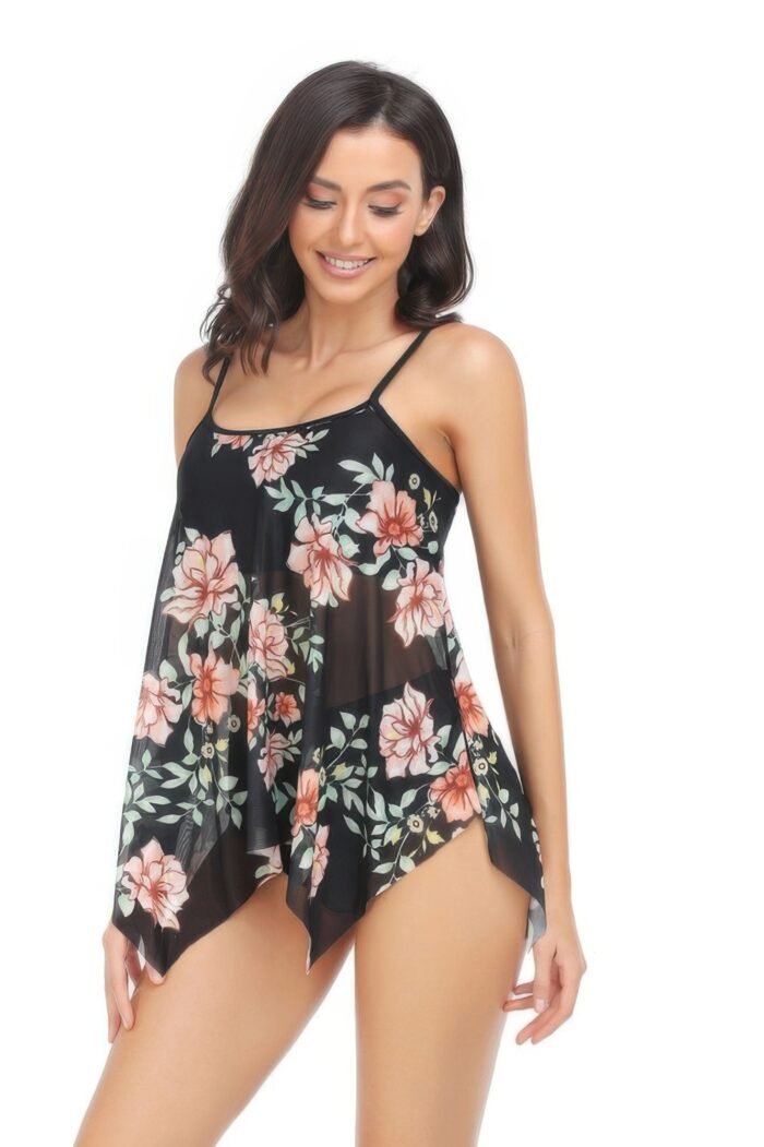 Sleeveless Strappy Floral Print Split Swimsuit Set - Image 6