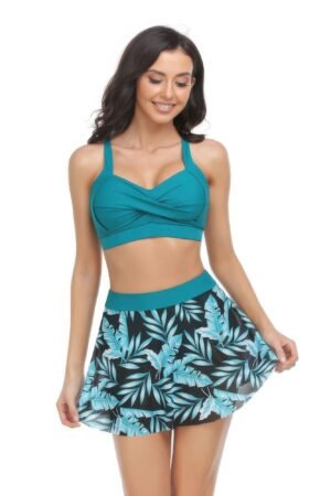 Tropical Floral Sleeveless Cross High Waisted Bikini