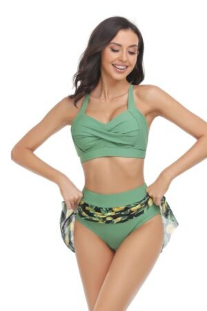 Tropical Floral Sleeveless Cross High Waisted Bikini