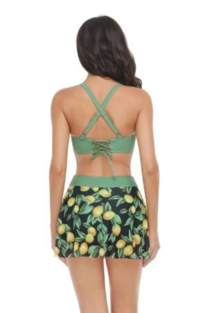 Tropical Floral Sleeveless Cross High Waisted Bikini