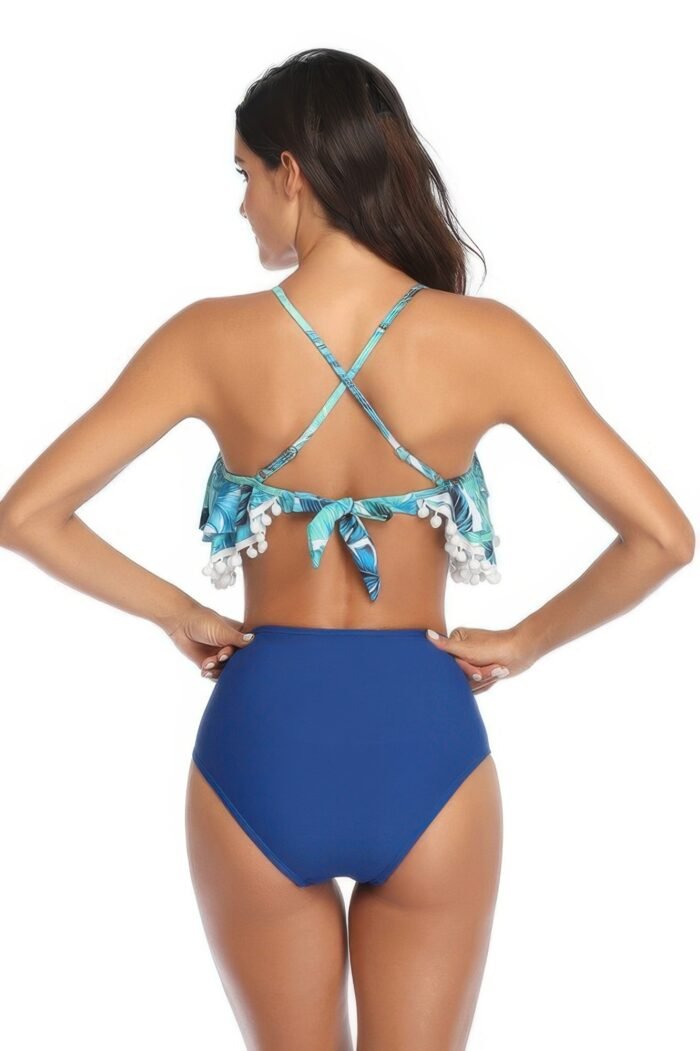 Strip sleeveless high waist ruffle bikini sets - image 8