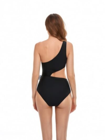 Solid One Shoulder Cut Out Waist Knot Swimsuit Solid One Shoulder Cut Out Waist Knot Swimsuit