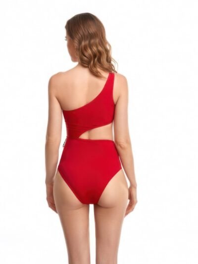 Solid One Shoulder Cut Out Waist Knot Swimsuit Solid One Shoulder Cut Out Waist Knot Swimsuit
