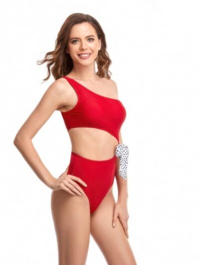 Solid One Shoulder Cut Out Waist Knot Swimsuit Solid One Shoulder Cut Out Waist Knot Swimsuit