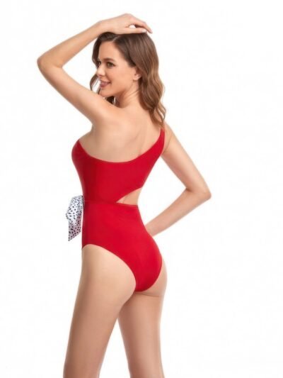 Solid One Shoulder Cut Out Waist Knot Swimsuit Solid One Shoulder Cut Out Waist Knot Swimsuit