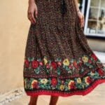 High Rise Drawstring Ruffled Maxi Skirt