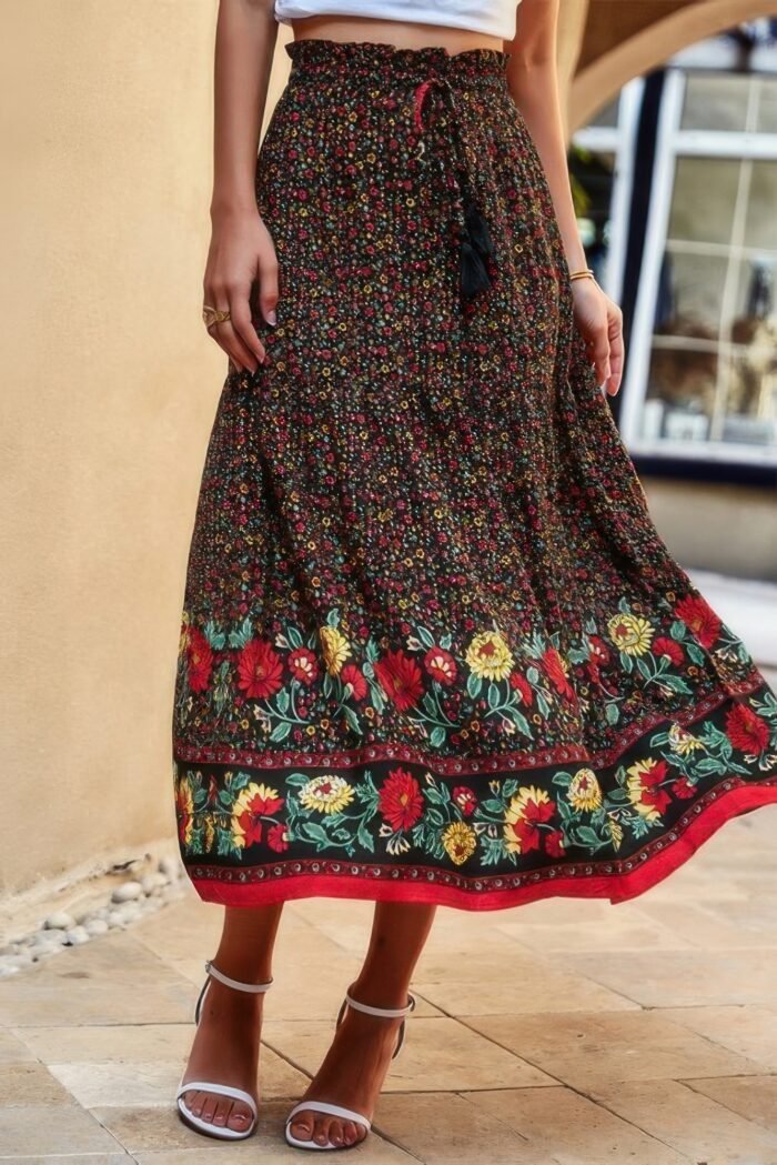 High rise drawstring ruffled maxi skirt - image 1